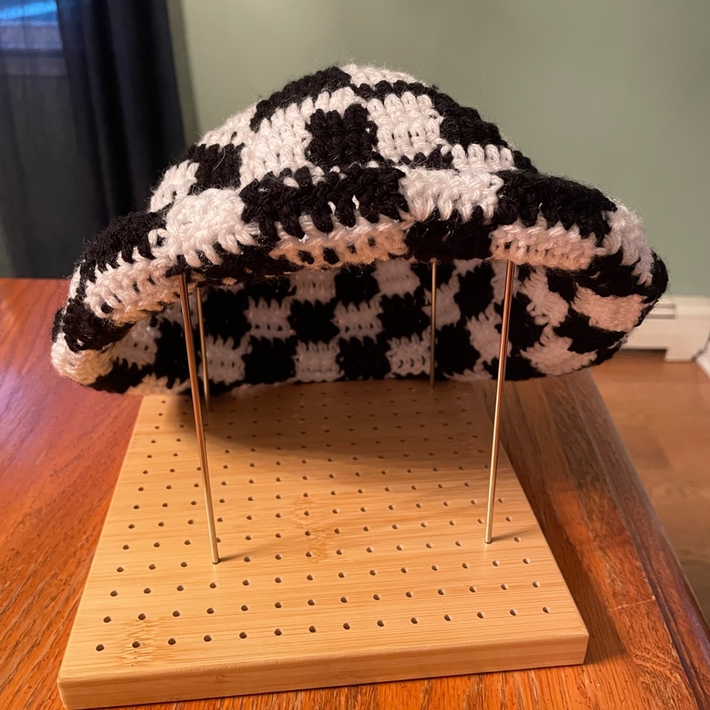 Hand crocheted checker square hat - Picture 1 of 2